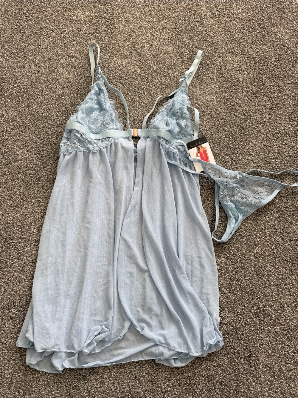 Sheer Light Blue Lace Chemise with Matching Thong